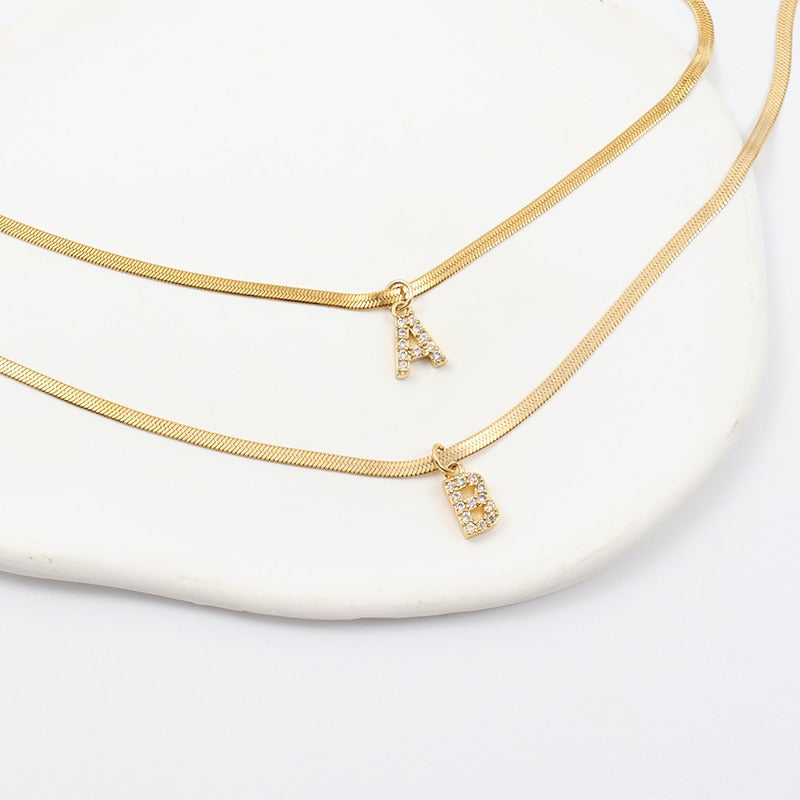 Herringbone Classic Initial Pendant Necklace