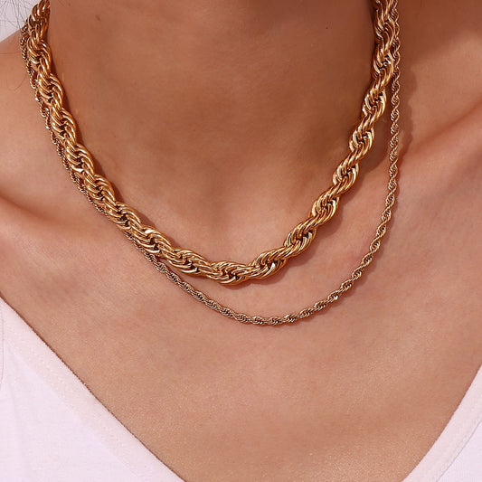 18k gold rope chain, hypo-allergenic, water proof, sweat proof, and tarnish free. Made for everyday wear.  